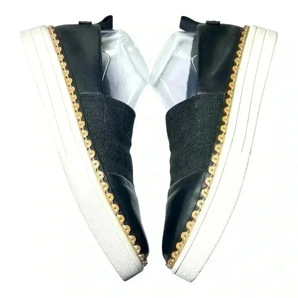 Via Spiga Women’s Ora Slip On Platform Sneakers BLK and White Size 8.5 Preowned - Picture 6 of 10